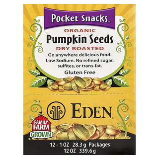 Eden Foods, Pocket Snacks™, Semillas de calabaza orgánica, Tostadas en seco, 12 paquetes, 28,3 g (1 oz) cada uno