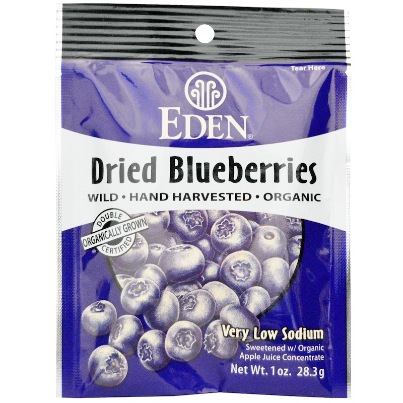 Eden Foods, Pocket Snacks, Dried Blueberries, Apple Sweetened, Organic