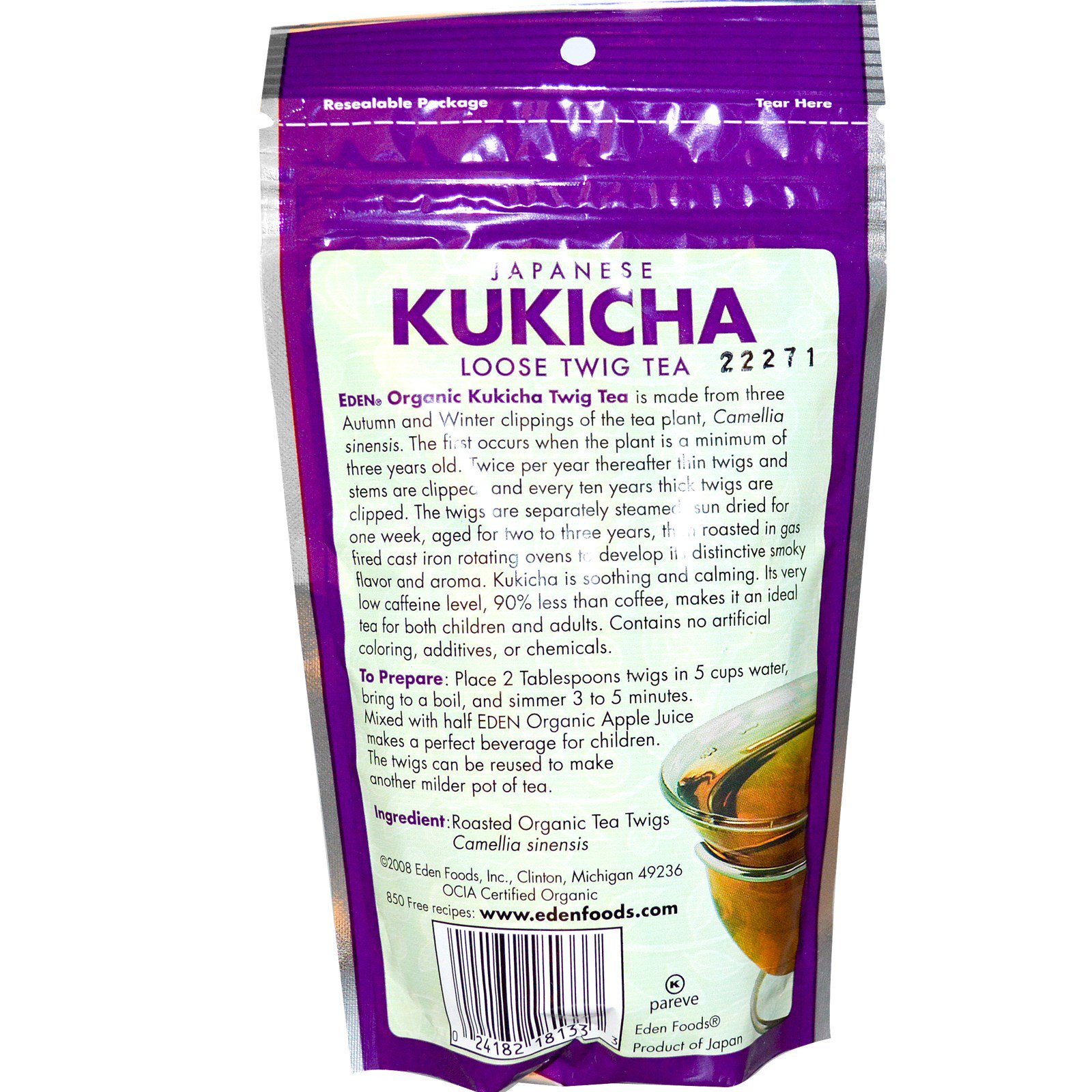 Eden Foods, Organic Japanese Kukicha, Loose Twig Tea, 1.75 oz (49 g