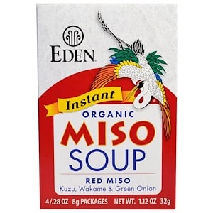 Отзывы о Эдэн Фудс, Instant Organic Miso Soup, Red Miso, Kuzu, Wakame & Green Onion, 4 Packages, .28 oz (8 g) Each