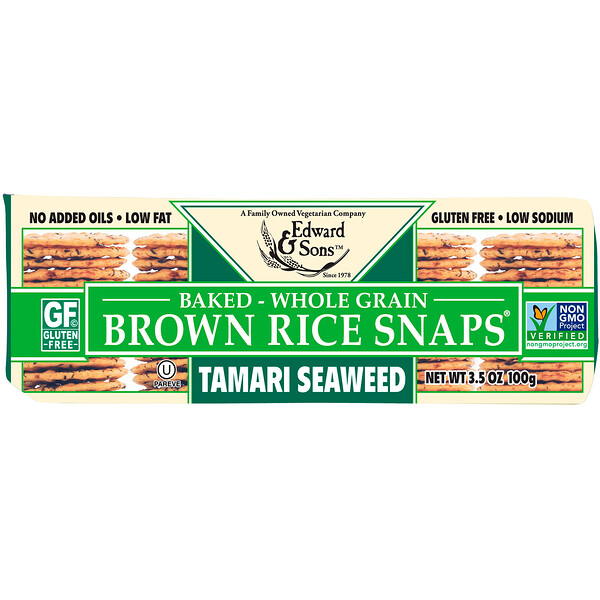 Brown Rice Snaps Camilan Panggang dengan Biji-bijian Utuh, Rumput Laut Tamari, 100 g (3,5 ons)
