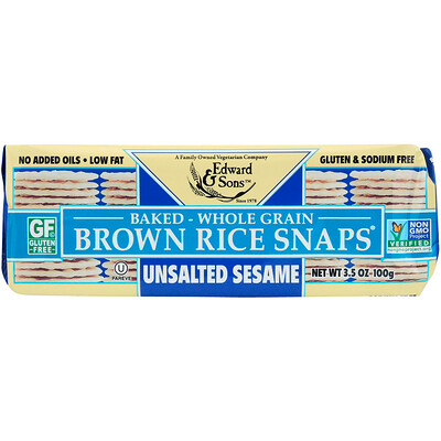 Edward & Sons Baked Brown Rice Snaps (Запеченные бисквиты из коричневого риса), несоленный кунжут, 100 г