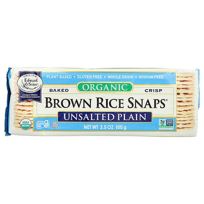 Edward & Sons, Crocantes Brown Rice Snaps® horneados y orgánicos, Sabor natural sin sal, 100 g (3,5 oz)