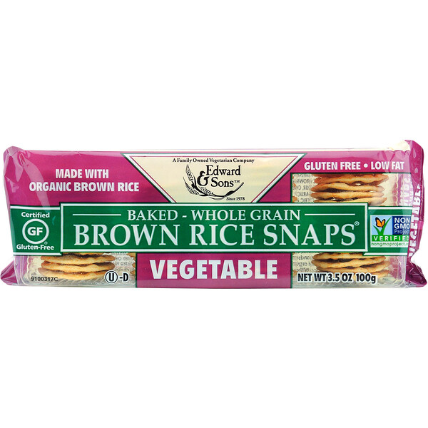 Edward & Sons‏, Baked Whole Grain Brown Rice Snaps, Vegetable, 3.5 oz (100 g)