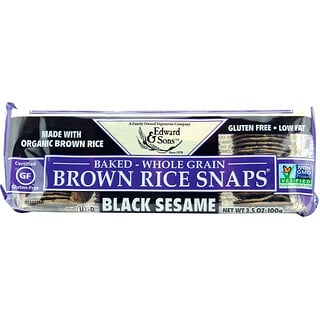 Edward & Sons, لقمات أرز بني حبيبات كاملة مخبوزة- سمسم أسود، 3.5 أونصة (100 جم)
