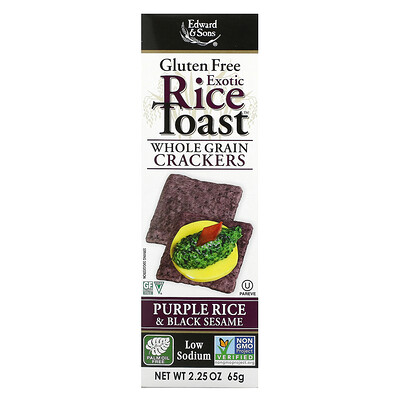 Edward  Sons Exotic Rice Toast, цельнозерновые крекеры, фиолетовый рис и черный кунжут, 65 г (2,25 унции)