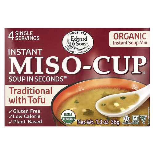 Edward & Sons Instant Miso-Cup, Traditional with Tofu, 4 Single Servings, 1.3 oz (36 g)
