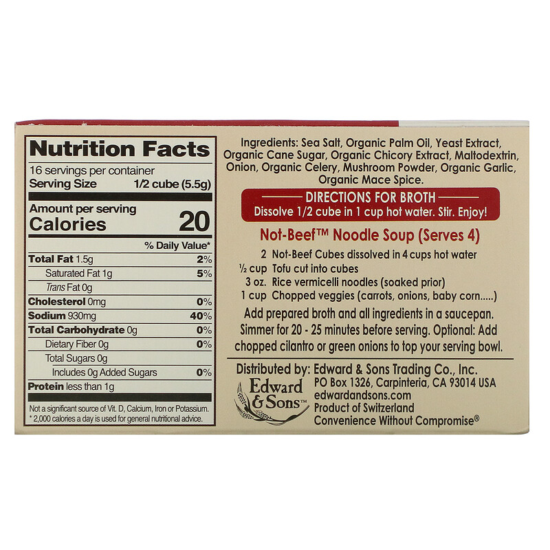 Edward & Sons, NotBeef Bouillon Cubes, 8 Cubes, 3.1 oz (88 g) iHerb