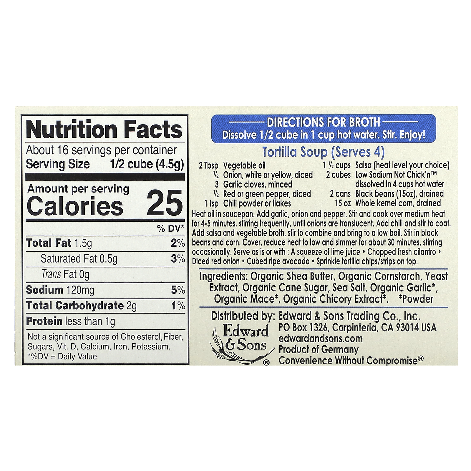 Edward & Sons, NotChick'n Bouillon Cubes, Low Sodium, 8 Cubes