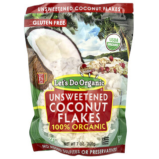 Let's Do Organic, Jom Buat Organic®, Serpihan Kelapa Tanpa Gula 100% Organik, 7 oz (200 g)