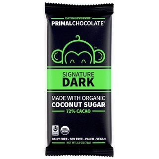 Eating Evolved, PrimalChocolate, Signature Dark, 72% Cacao, 2.5 oz (71 g)