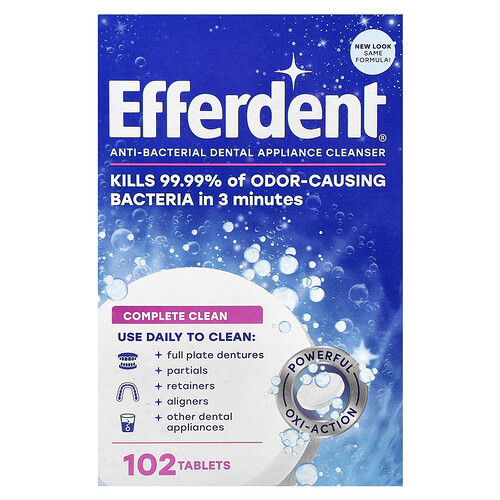 Efferdent Anti-Bacterial Dental Appliance Cleanser, Complete Clean, 102 Tablets