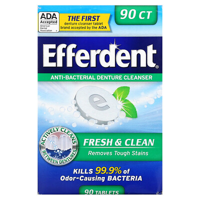 Efferdent Антибактериальное средство для очищения зубных протезов, Fresh & Clean, 90 таблеток