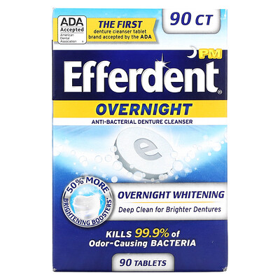 Efferdent Антибактериальное средство для очищения зубных протезов, ночное отбеливание, 90 таблеток