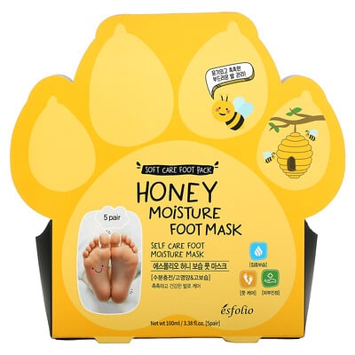 

Esfolio, Honey Moisture Foot Mask, 5 Pairs, 0.68 fl oz (20 ml) Each