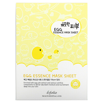 Esfolio Тканевая маска для лица Egg Essence, 10 шт., 25 мл (0,85 жидк. Унции)