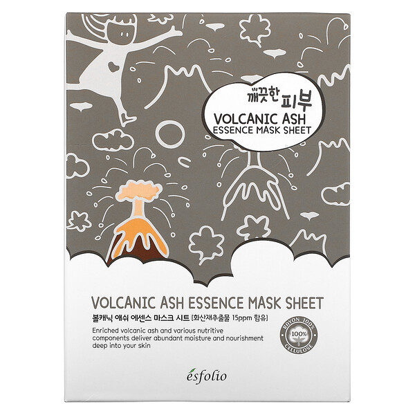 Esfolio‏, Volcanic Ash Essence Beauty Mask Sheet, 10 Sheets, 0.85 fl oz (25 ml) Each