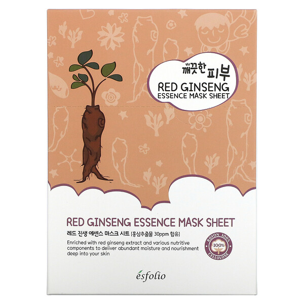 Red Ginseng Essence Beauty Mask Sheet, 10 Sheets, 0.85 fl oz (25 ml) Each