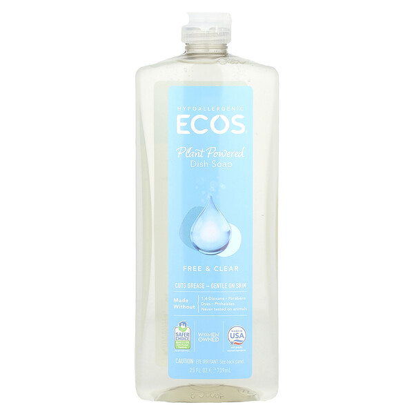 Ecos Ecos®, Plant Powered Dish Soap, Free & Clear, 25 fl oz (739 ml)