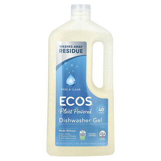 Earth Friendly Products, Ecos®, Gel pour lave-vaisselle à base d'énergie végétale, Liberté et pureté, 1,18 L