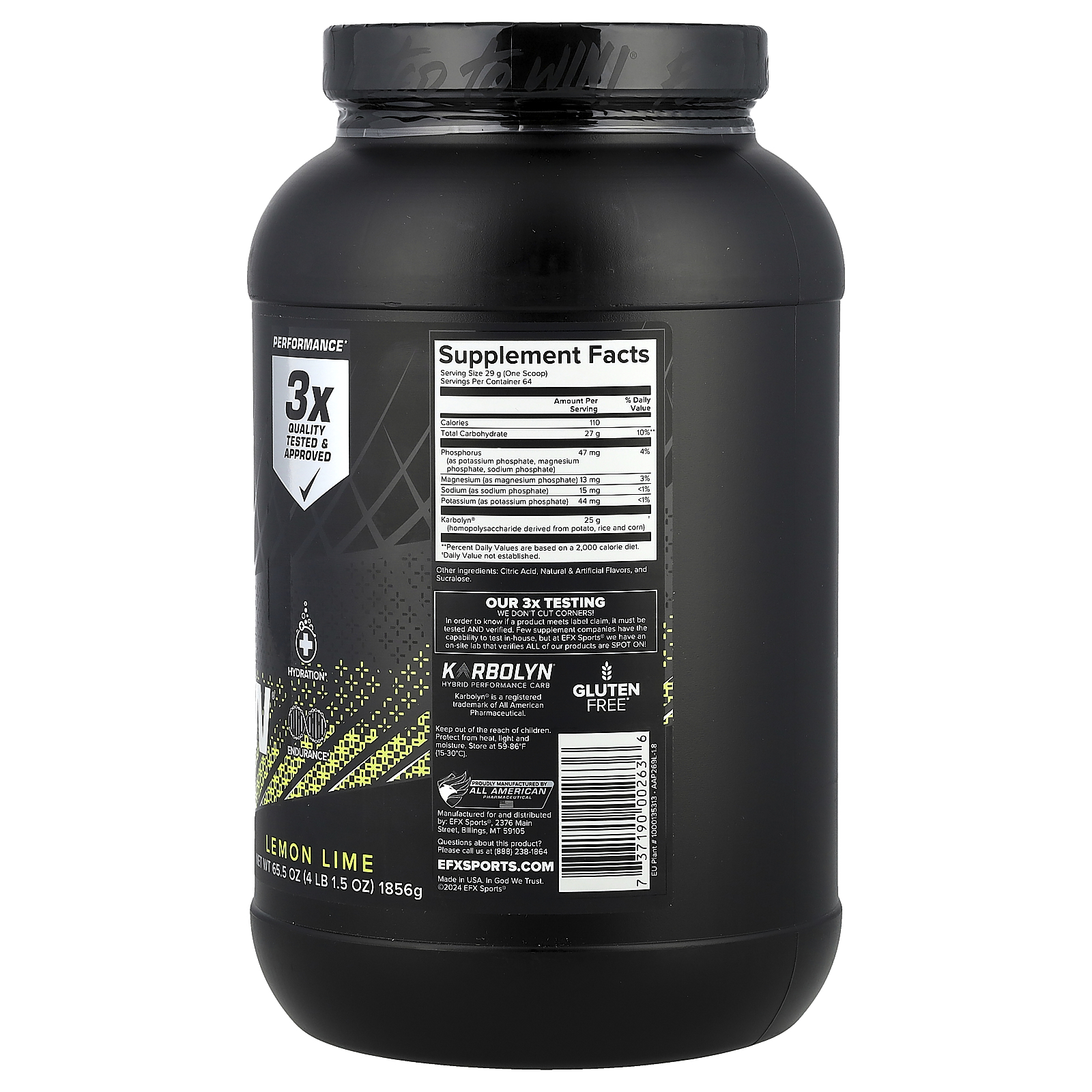 EFX Sports Karbolyn Hydrate Lemon Lime 65 5 oz 1856 g g glutenfrei, informiert - Bild 2 von 3