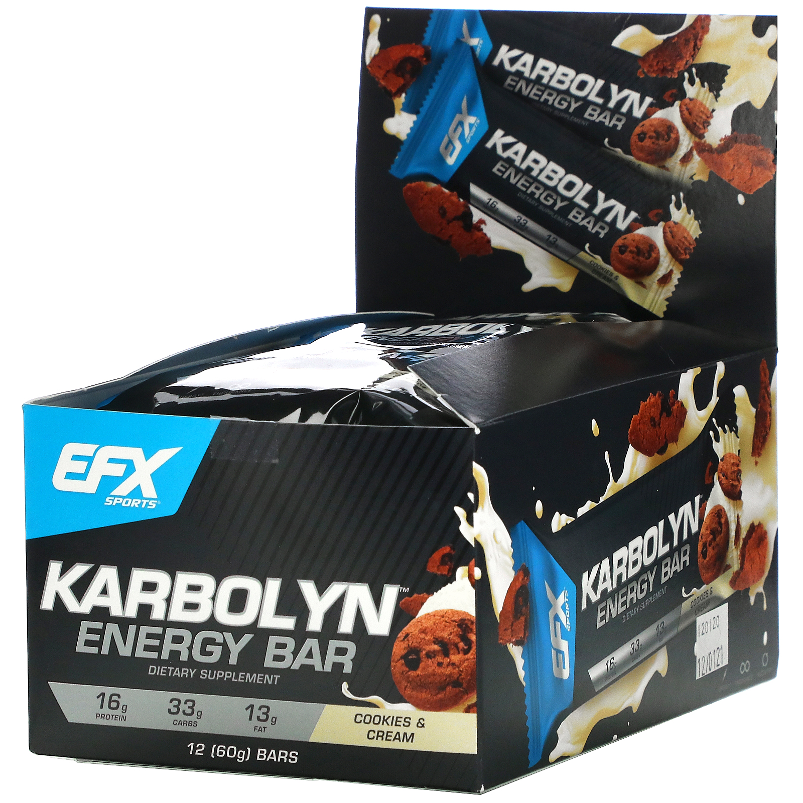 EFX Sports Karbolyn カーボリン エナジーバー 各60g 2.12オンス 超話題新作 クッキー 最大50％オフ クリーム 12本