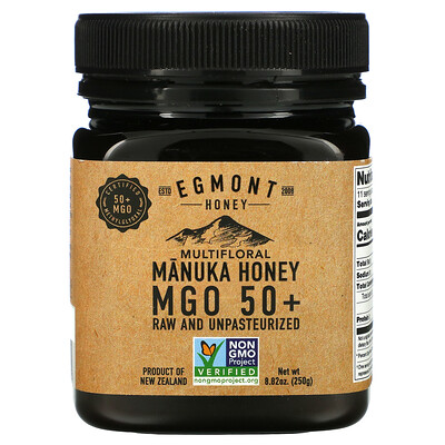Купить Egmont Honey Разноцветный мед манука, необработанный и непастеризованный, 50+ MGO, 250 г (8, 82 унции)