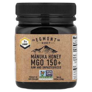 Egmont Honey (에그몬트 허니), 마누카 꿀, 무가공 및 비살균 꿀, UMF™ 7+, MGO 150+, 250g(8.82oz)