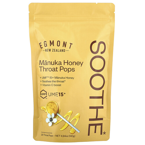 Egmont Honey, Manuka Honey Throat Pops, Manukahonig Throat Pops, UMF™ 15+, 20 Throat Pops, 140 g (4,94 oz.)