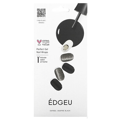 

Edgeu Perfect Gel Nail Wraps ENP903 Vampire Black 16 Piece Strips Set