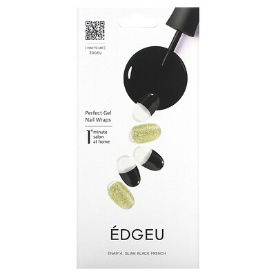 

Edgeu Perfect Gel Nail Wraps ENA914 Glam Black French 16 Piece Strips Set