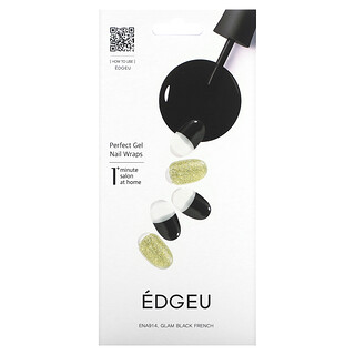 Edgeu, Perfect Gel Nail Wraps, ENA 914 Glam Black French, 19 Piece Set