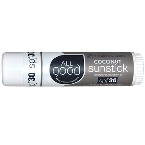 All Good Products, Sunstick, Zinc Sunscreen, SPF 30, Coconut, .6 oz
