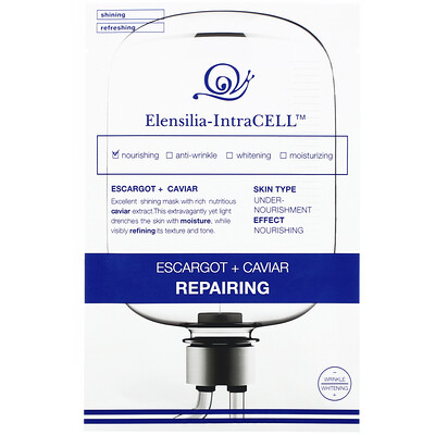 Elensilia-IntraCELL, Escargot + Caviar Repairing Mask, 10 Sheets, 0.85 fl oz (25 ml) Each