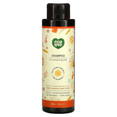 Eco Love Шампунь, для нормальных и сухих волос, морковь, тыква и батат, 500 мл (17,6 жидк. Унции)