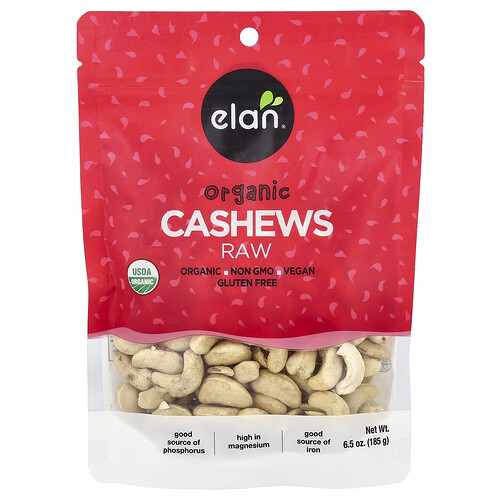 Elan, Organic Cashews, Bio-Cashewkerne, roh, 185 g (6,5 oz.)