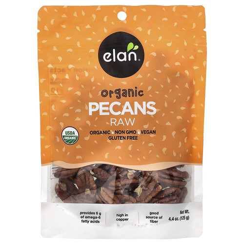 Elan, Organic Pecans, Bio-Pekannüsse, roh, 125 g (4,4 oz.)