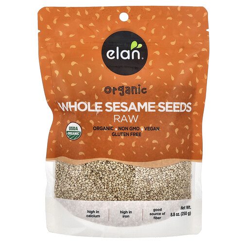 Elan Organic Whole Sesame Seeds, Raw, 8.8 oz (250 g)