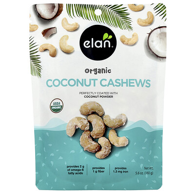 Elan, Castañas de cajú y coco orgánico, 160 g (5,6 oz)