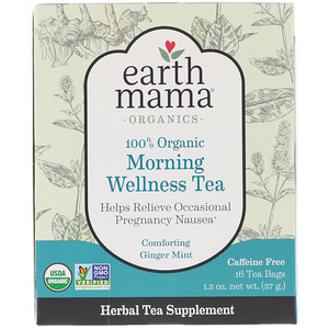 Ёрт Мама Энджел Бэби, 100% Organic Morning Wellness Tea, Comforting Ginger Mint, 16 Tea Bags, 1.3 oz (37 g) отзывы покупателей