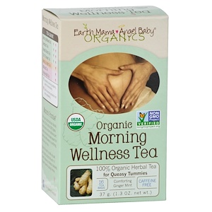 Earth Mama Angel Baby, Органический полезный чай для завтрака, успокаивающий имбирь и мята, без кофеина, 16 чайных пакетиков, 1,3 унции (37 г)