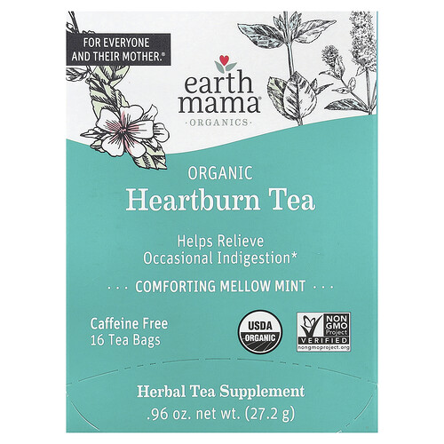 Earth Mama, Organics, Organic Heartburn Tea, Bio-Tee gegen Sodbrennen, beruhigende milde Minze, koffeinfrei, 16 Teebeutel, 27,2 g (0,96 oz.)