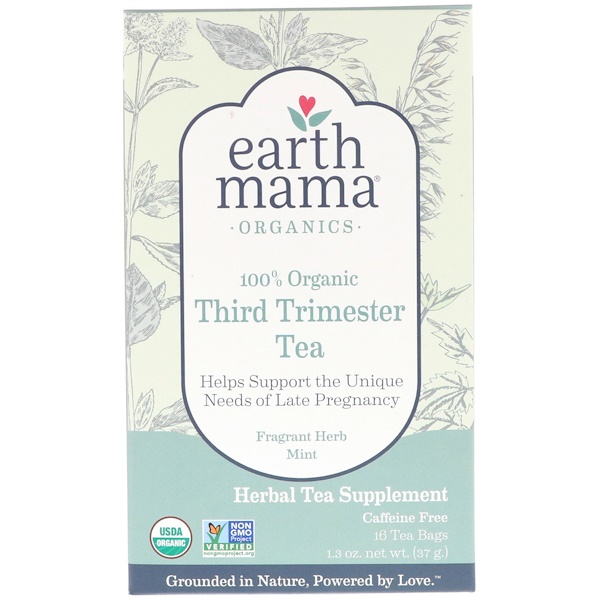 Earth Mama, 100% органический чай для беременных на позднем сроке, со вкусом травяной мяты, 16 чайных пакетов, 1,3 унции (37 г)