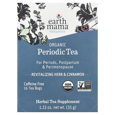Product Image for Earth Mama, Organics, Organic Periodic Tea, Revitalizing Herb & Cinnamon, Caffeine Free, 16 Tea Bags, 1.23 oz (35 g)