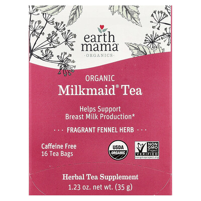 Product Image for Earth Mama, Organics, Organic Milkmaid Tea, Fragrant Fennel Herb, Caffeine Free, 16 Tea Bags, 1.23 oz (35 g)