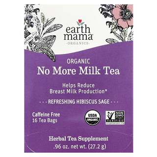 Earth Mama, Organics, органический чай No More Milk, освежающий гибискус и шалфей, без кофеина, 16 чайных пакетиков, 27,2 г (0,96 унции)