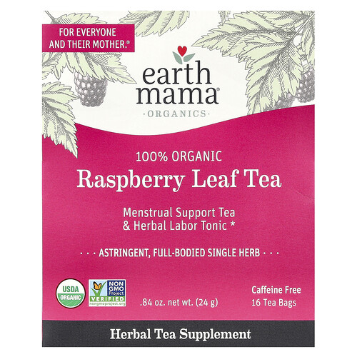 Earth Mama, Organics, 100% Organic Raspberry Leaf Tea, Caffeine Free, 16 Tea Bags, 0.84 oz (24 g)