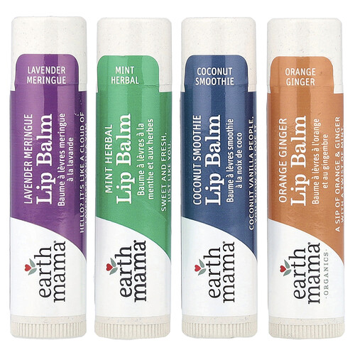 Earth Mama Lip Balm, Quadruplets, 4 Pack, 0.15 oz (4 ml) Each