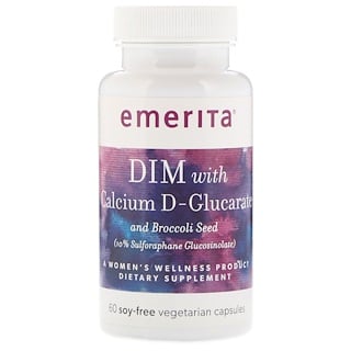 Emerita, DIM，含 D-葡萄糖酸酸鈣和西蘭花籽，無大豆成分，60 粒素食膠囊