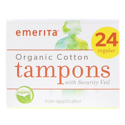 

Emerita Organic Cotton Tampons with Security Veil, Non-Applicator, Regular, 24 Tampons